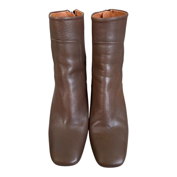 Topshop Brown Leather Ankle Boots 38 Retro 70s Mod Square Toe Block Heel - Picture 1 of 7